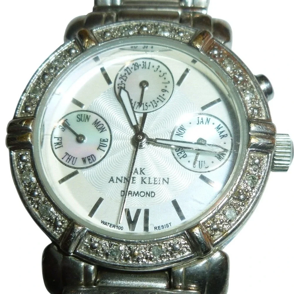 Anne Klein Diamond MoP Dial Silver Tone Watch 10/8689 Quartz New Battery